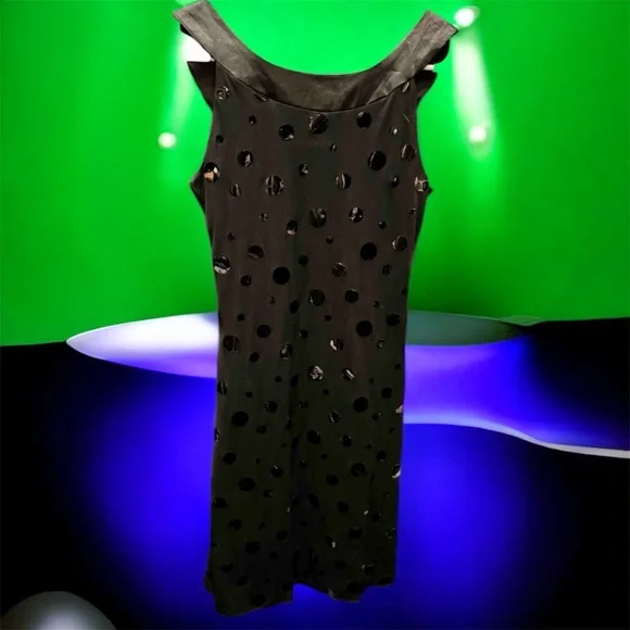 Elegant Black Polka Dot Dress SMALL pit to pit 15in length 35in - Picture 3 of 7
